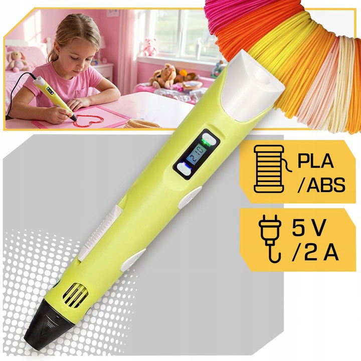 DŁUGOPIS 3D DRUKARKA PEN Dla Dzieci Zestaw +FILAMENT 109 + MATA + SZABLONY Kod producenta Długopis 3D mata Pen Drukarka szablony żółty